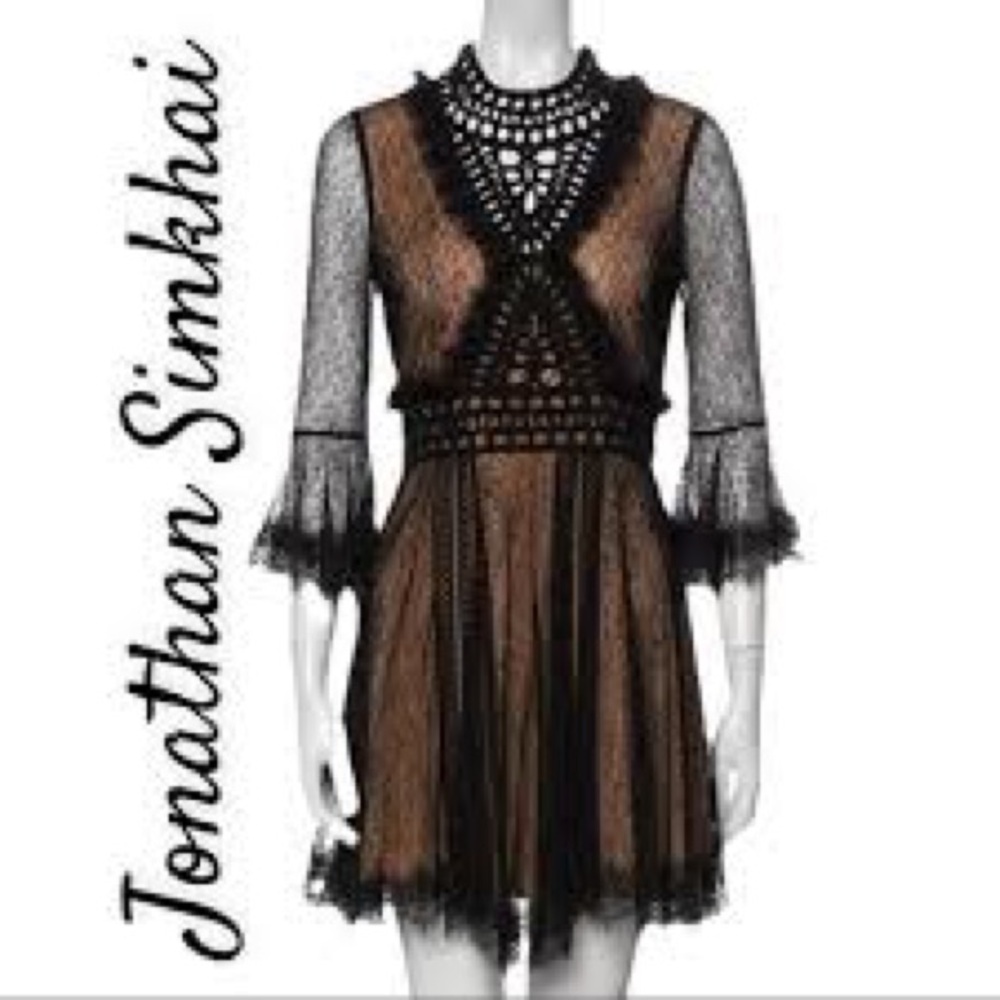 Jonathan Simkhai Black and Nude Chantilly Lace Dress